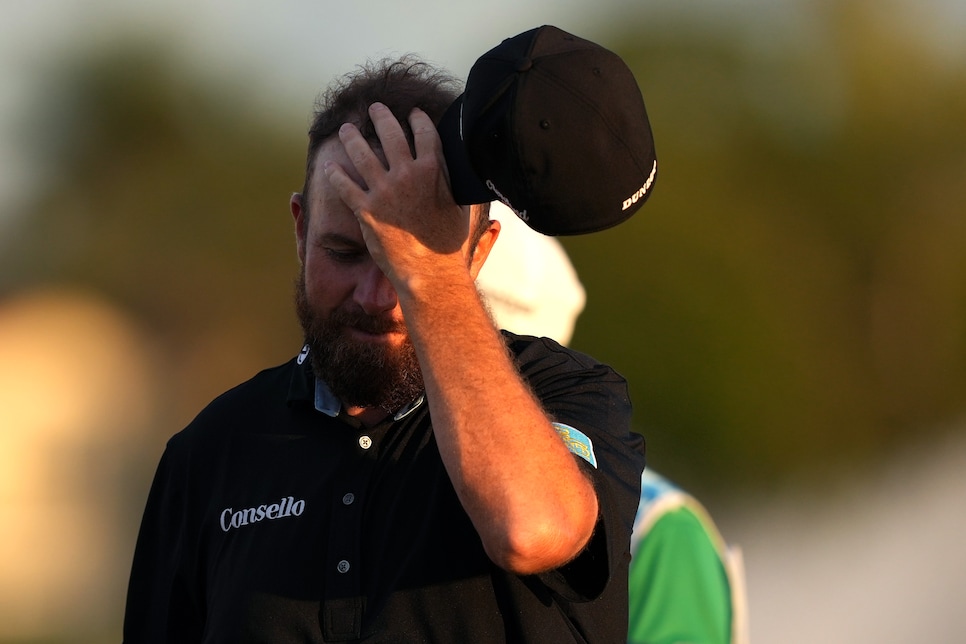 PALM BEACH GARDENS, FLORIDA - MARCH 01: Shane Lowry of Ireland reacts on the 18th green during the final round of the Cognizant Classic 2026 at PGA National Resort And Spa on March 01, 2026 in Palm Beach Gardens, Florida. (Photo by Raj Mehta/Getty Images)